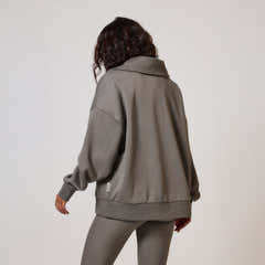Organic Oversized 1/4 Zip Sweatshirt - Slate Green