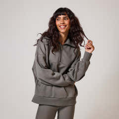 Organic Oversized 1/4 Zip Sweatshirt - Slate Green