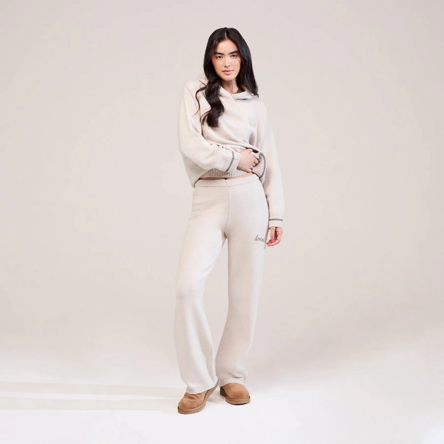 Soft Knit Wide Leg Trousers - Beige