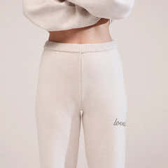 Soft Knit Wide Leg Trousers - Beige