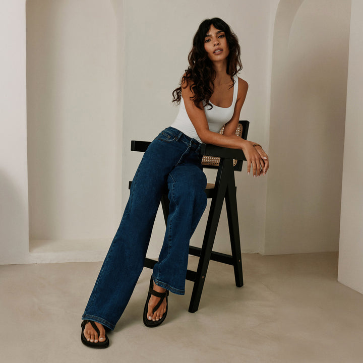 Stretch Wide Leg Jeans - Dark Blue