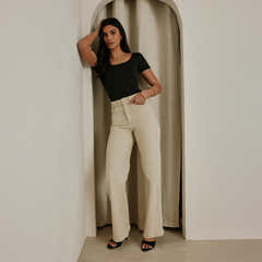 Stretch Wide Leg Jeans - Ecru